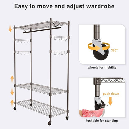 Heavy Duty Clothes Rack, Adjustable Rolling Garment Rack - Image 5