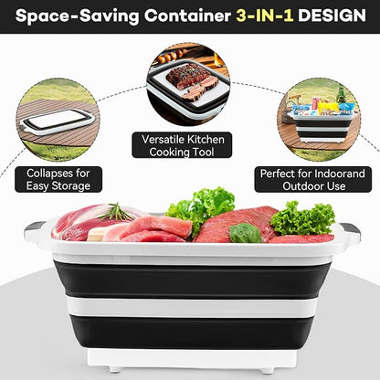 Collapsible BBQ Prep Tub with Cutting Board & Lid – 7.95 Gal / 30L Space-Saving - Image 5