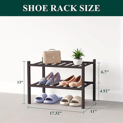 Smiry Bamboo Shoe Rack for Closet, 2 Tier Small Wooden Stackable Shoe Organizer - Image 2