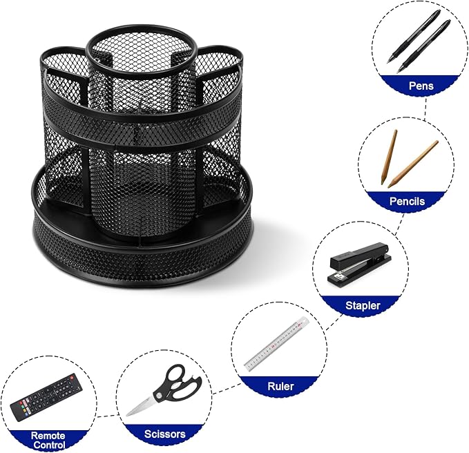 Comix 360° Rotating Pen Holder for Desk, 9 Compartments Office Desk Organizer - Image 6