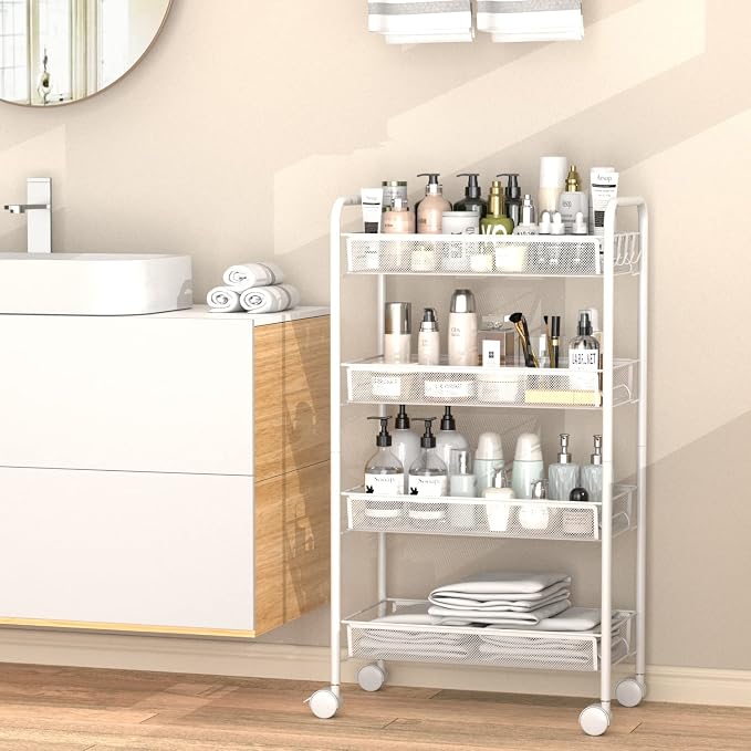 4-Tier Mesh Rolling Cart - Image 4