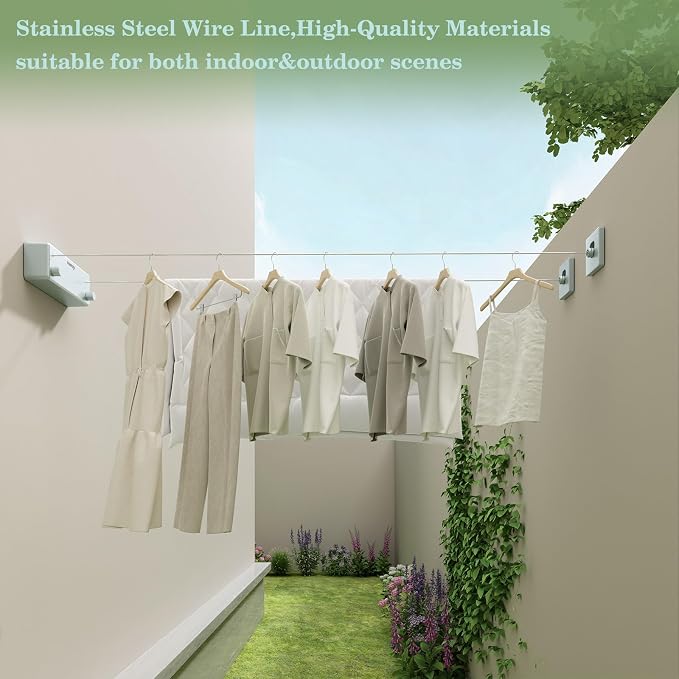 Danpoo Retractable Clothesline, 2x13.8ft 304 Stainless Steel Clothes Line - Image 3