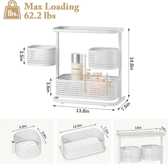 KINGRACK 3-Tier Rotating Bathroom Organizer, Countertop Vanity Tray, Spice Rack - Image 2