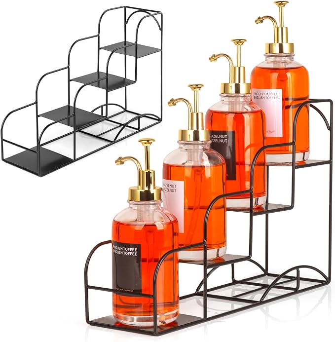 Syrup Rack for Coffee Bar Accessories, Iron 4 Compartment Bottle Organizer by kimilus