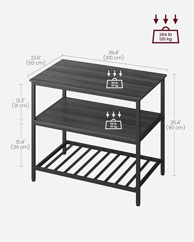 VASAGLE Kitchen Island with 3 Shelves, 39.4 Inches Width Kitchen Shelf with - Image 3