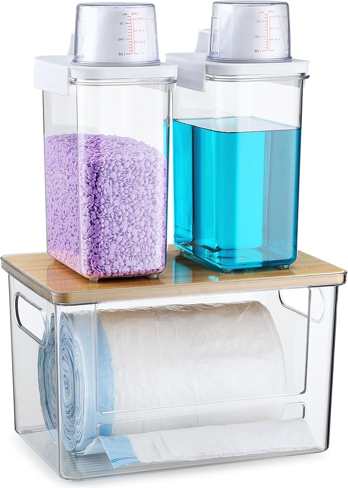 Trash Bag Dispenser Holder, 3-in-1 Laundry Detergent Dispenser Under Sink by YAFFWA