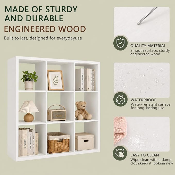 CTESNE【Wooden Thick Frame 9 Cube Storage Organizer Shelf - Image 7