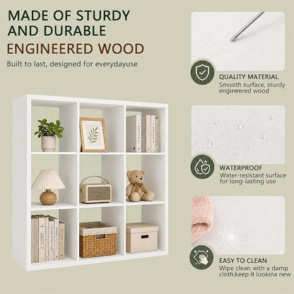 CTESNE【Wooden Thick Frame 9 Cube Storage Organizer Shelf - Image 7