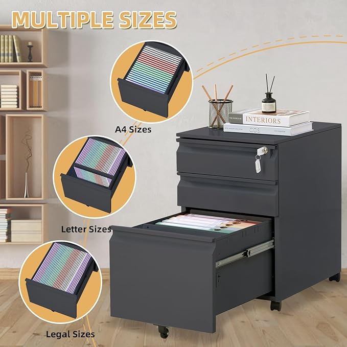 Garvee Mobile Filing Cabinet 3 Drawer, Under Desk File Cabinet - Image 4
