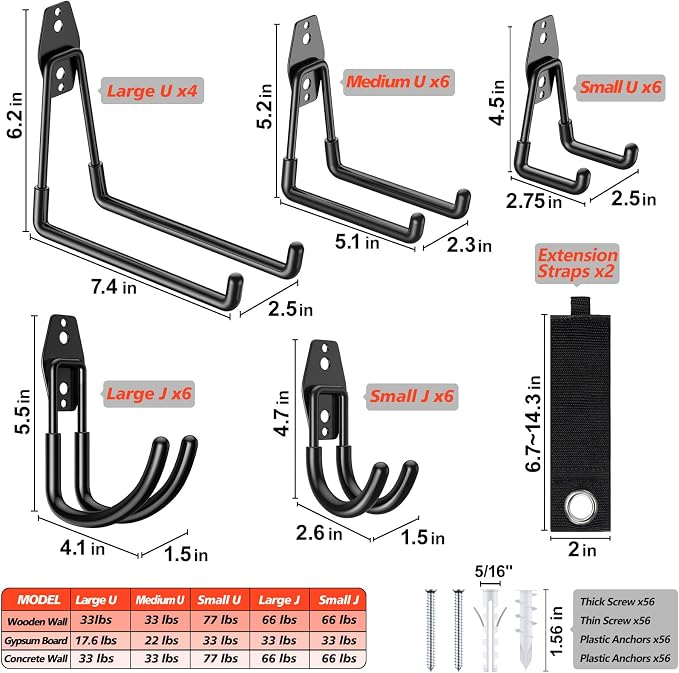 30 Pack Heavy Duty Garage Hooks, Solid Steel Wall Mount Hangers, - Image 2