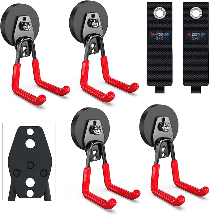 3-H Heavy Duty Magnet Garage Hooks 4 Pack, Large Strong Magnetic Hooks by 3-H