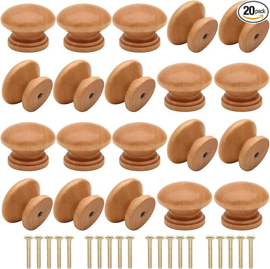 Wooden Cabinet Knobs 20Pcs, Log Varnish Dresser Wood Knobs Mushroom Wooden by Cangder