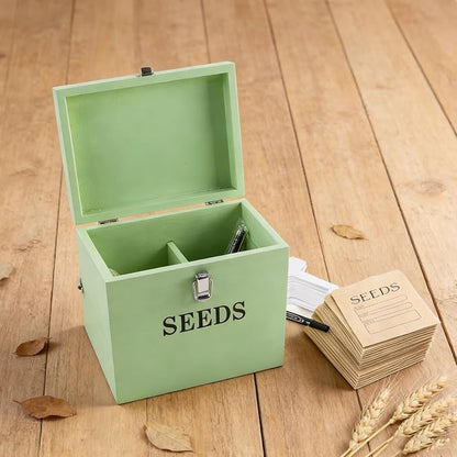 Seed Storage Organizer with 2 Dividers, Wooden Seed Saving Box with Lid - Image 4