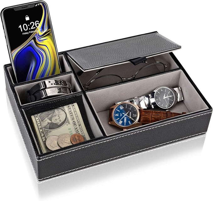 Baoyun Men's Valet Tray, Faux Leather Valet Box, EDC Catch All Tray, Dresser by ByforKitchenHome
