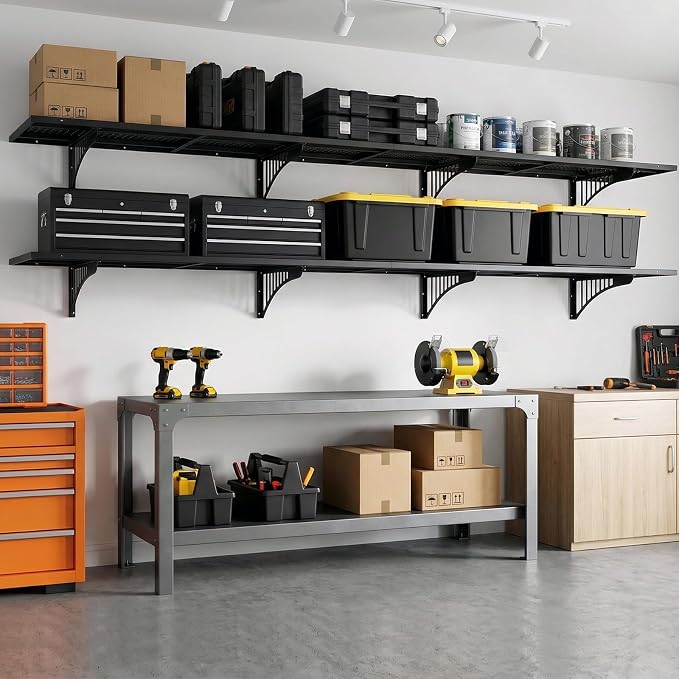 FAHKNS 2 Pack Garage Wall Shelving, Wall Mounted Garage Shelving Racks Floating - Image 2