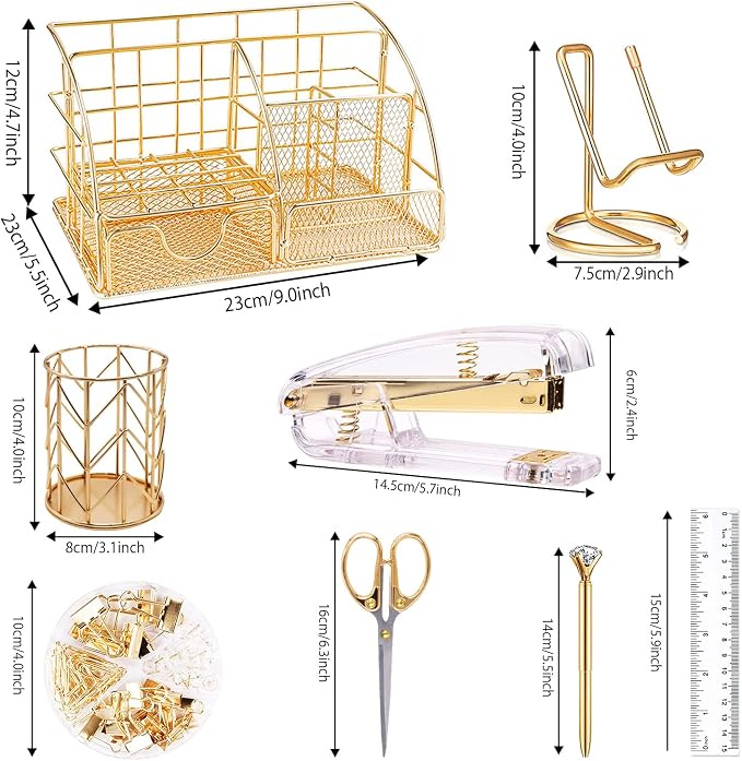 KAAKOW Gold Desk Organizers and Accessories Office Supplies Set Stapler - Image 2