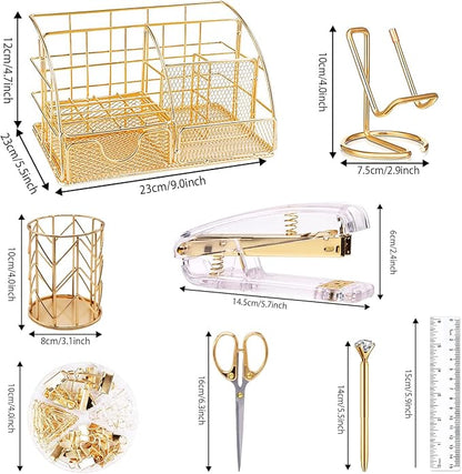 KAAKOW Gold Desk Organizers and Accessories Office Supplies Set Stapler - Image 2