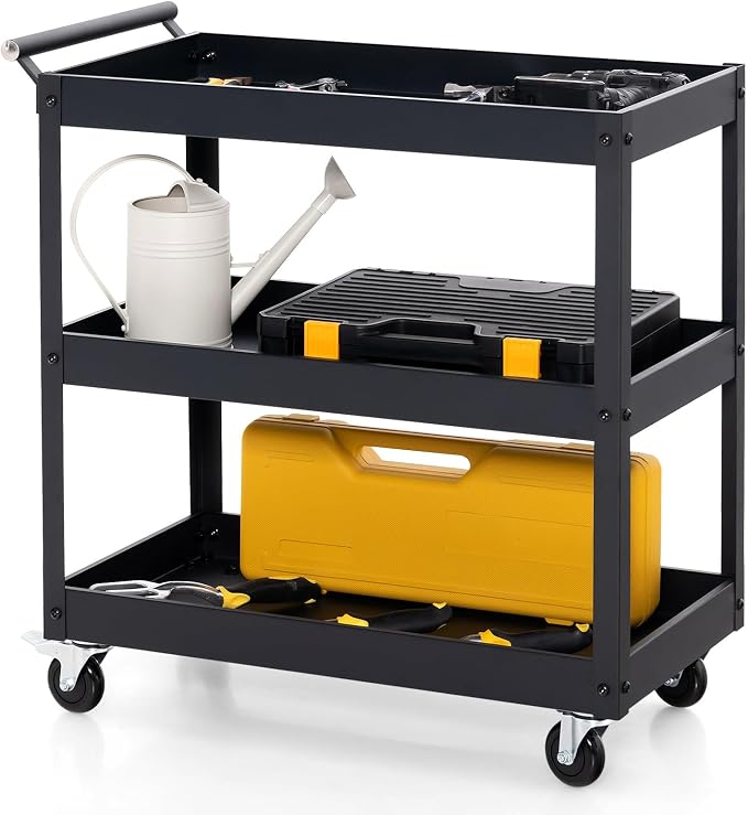 Goplus 3-Tier Utility Cart, Heavy Duty Commercial Service Tool Cart w/Lockable by Goplus