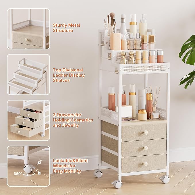 Makeup Organizer Storage with Drawers, 13 Inch Bathroom Stand Large Floor - Image 6