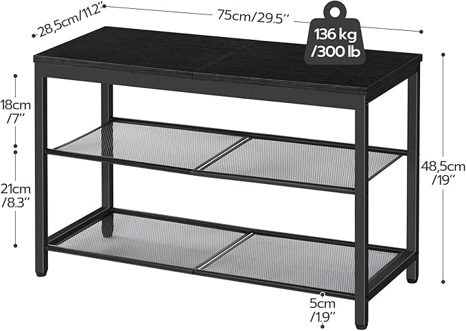 HOOBRO Shoe Bench, 3-Tier Shoe Rack, Industrial Shoe Organizer Storage Bench - Image 3