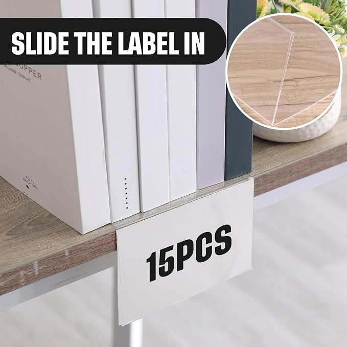 Containlol 15 Pieces Clear Shelf Label Holders Moveable Shelves Tags Moveable - Image 5
