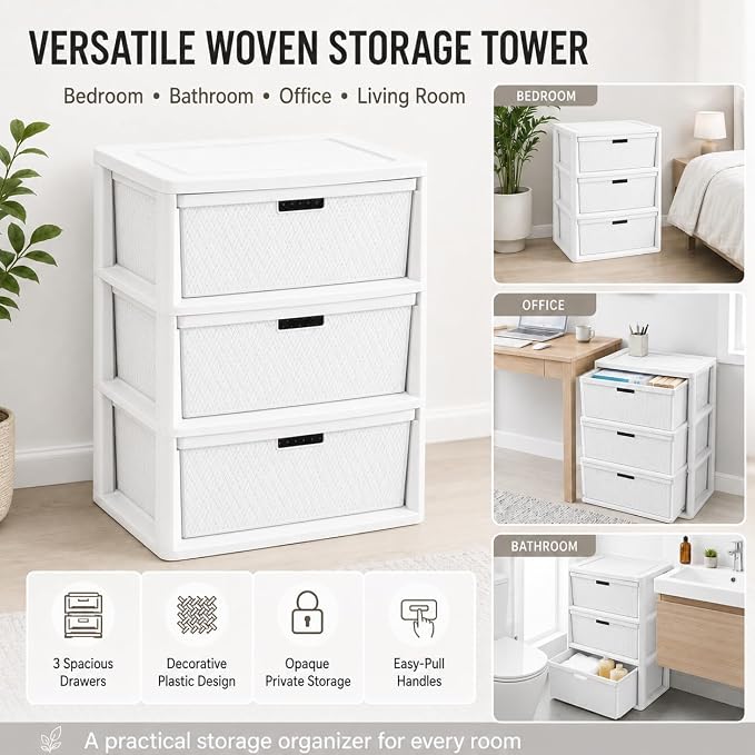Wide 3-Drawer Plastic Storage Tower - Image 9