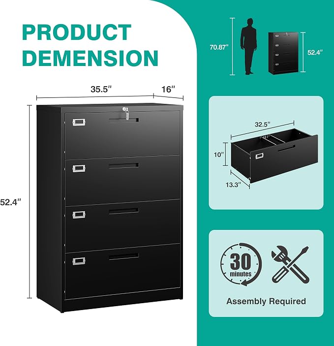 SISESOL 4 Drawer Lateral File Cabinet - Image 3