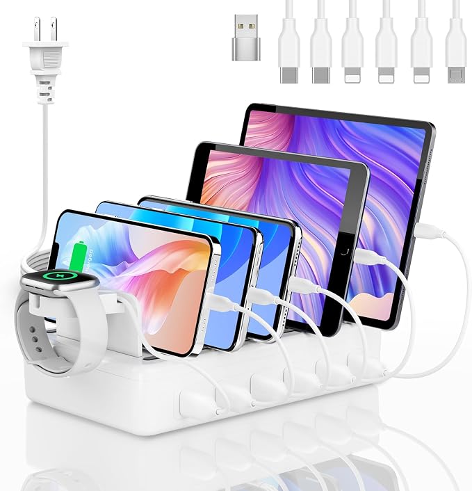 Charging Station for Multiple Devices, 6 Port 50W Fast Multi Charger Station by Honcila