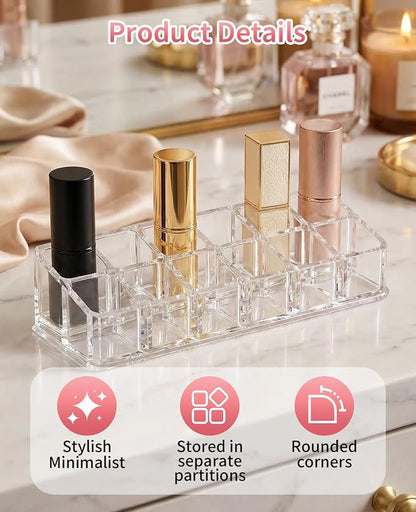 2 Pack 12 Slot Clear Acrylic Lipstick Organizer, Lip Stick Gloss Holder - Image 3