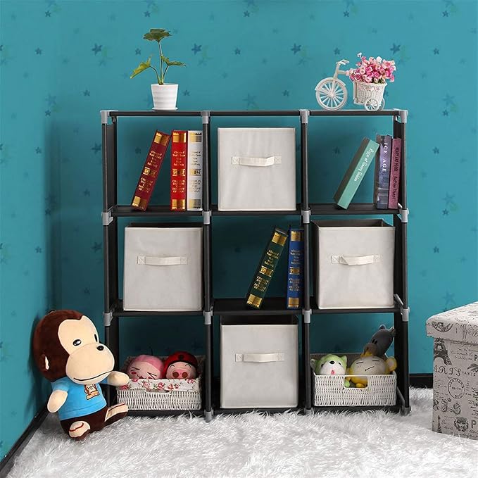 3-Tier 9-Cube Storage Shelf Organizer, Metal Tube and Non-Woven Fabric Storage - Image 2