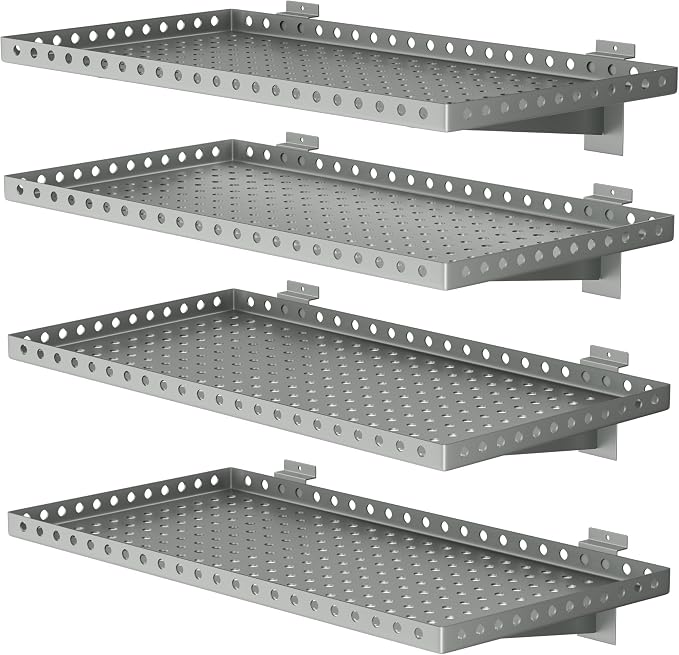 4 Pack Slatwall Shelves, Heavy Duty Grey Metal Slat Wall Shelf by BOBIBAN