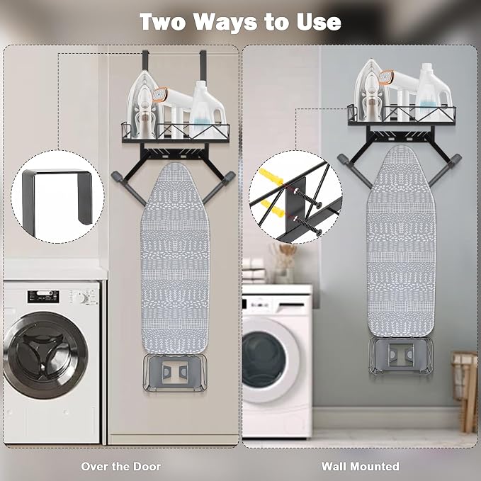 Ironing Board Hanger, Metal Over The Door or Wall Mounted Ironing Board Caddy - Image 9
