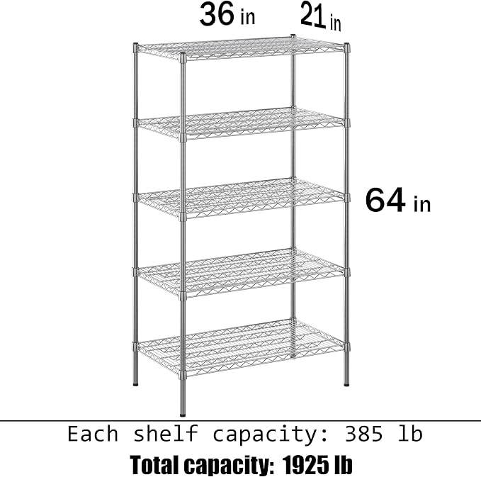 21" Deep x 36" Wide x 64" Height Wire Shelving Kit | 5-Tier | NSF Commercial - Image 3