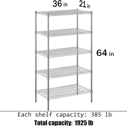 21" Deep x 36" Wide x 64" Height Wire Shelving Kit | 5-Tier | NSF Commercial - Image 3
