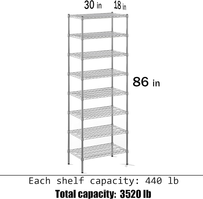 18" Deep x 30" Wide x 86" Height Wire Shelving Kit | 8-Tier | NSF Commercial - Image 3