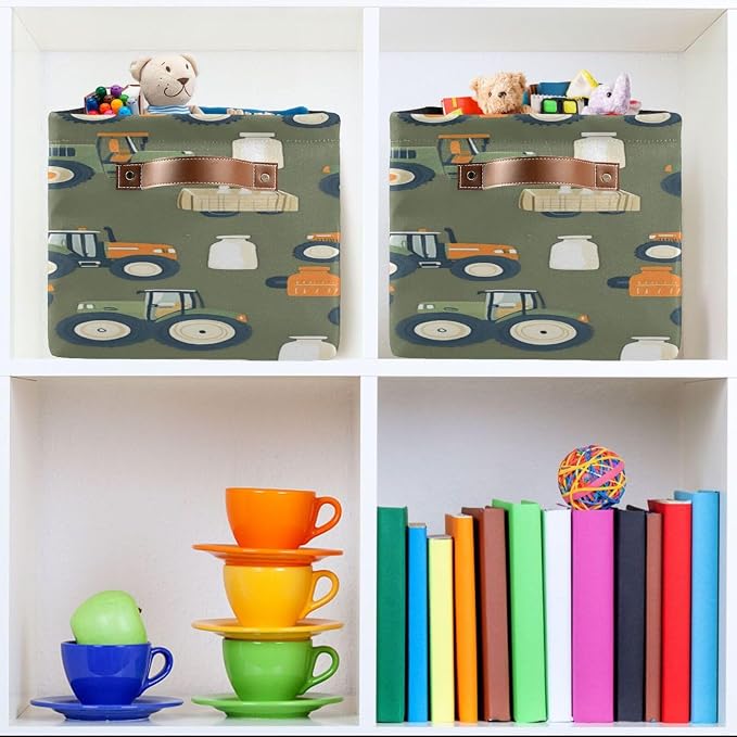 Cute Tractors Green Storage Bins Box Foldable Shelf Basket - Image 6