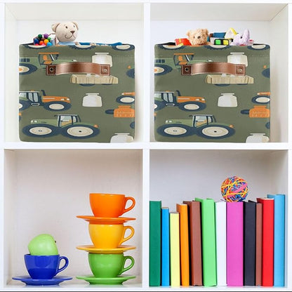 Cute Tractors Green Storage Bins Box Foldable Shelf Basket - Image 6
