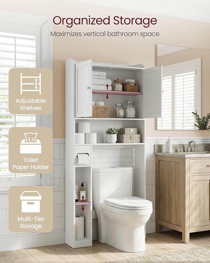 VASAGLE Over the Toilet Storage Cabinet, Adjustable Shelves, Space-Saving | - Image 4