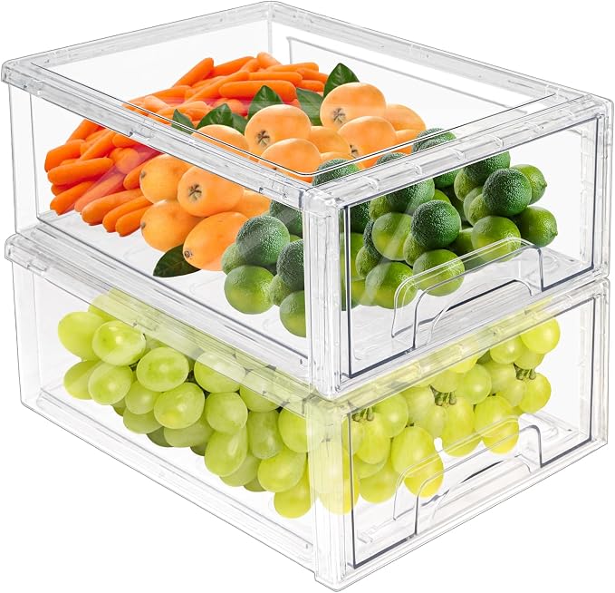 MANO 2Pack Clear Fridge Drawers Pull Out Stackable Refrigerator Drawer by MANO