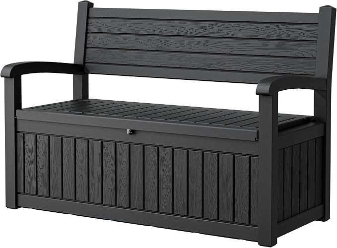80-Gallon Lockable Outdoor Storage Bench, Waterproof Outdoor Deck Storage Boxes by Unknown