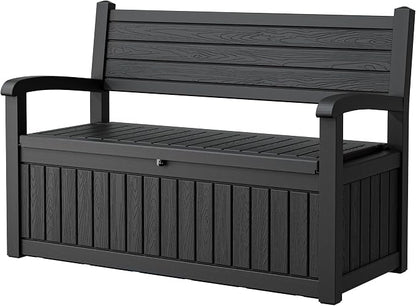 80-Gallon Lockable Outdoor Storage Bench, Waterproof Outdoor Deck Storage Boxes by Unknown