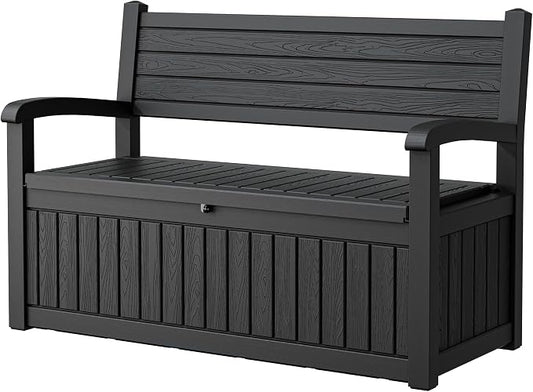 80-Gallon Lockable Outdoor Storage Bench, Waterproof Outdoor Deck Storage Boxes by Unknown