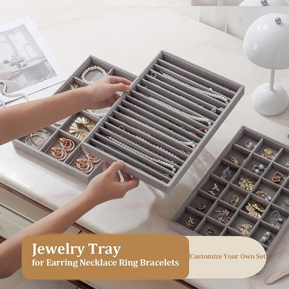 Large Jewelry Drawer Organizer Trays Set of 4, Stackable Velvet Jewelry Trays - Image 3