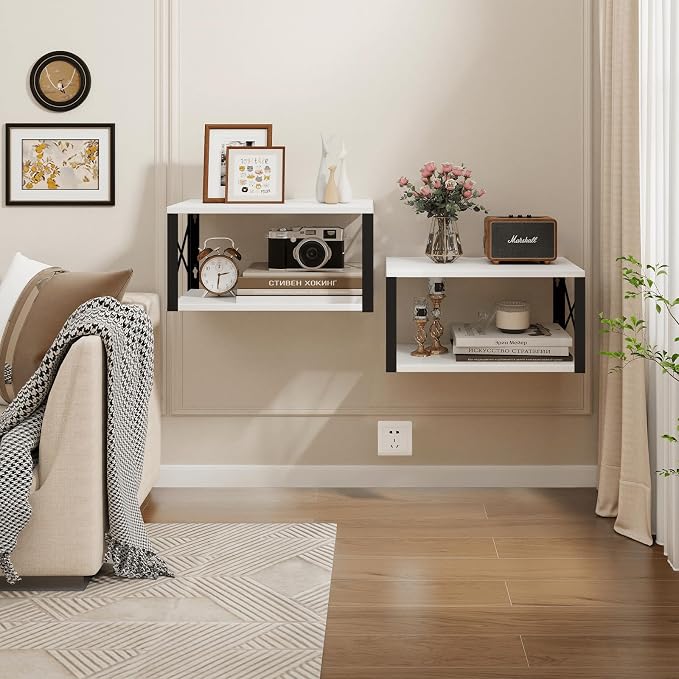 Homode Floating Night Stand, Modern Bedside Shelf Wall Mount, Wood Hanging - Image 8