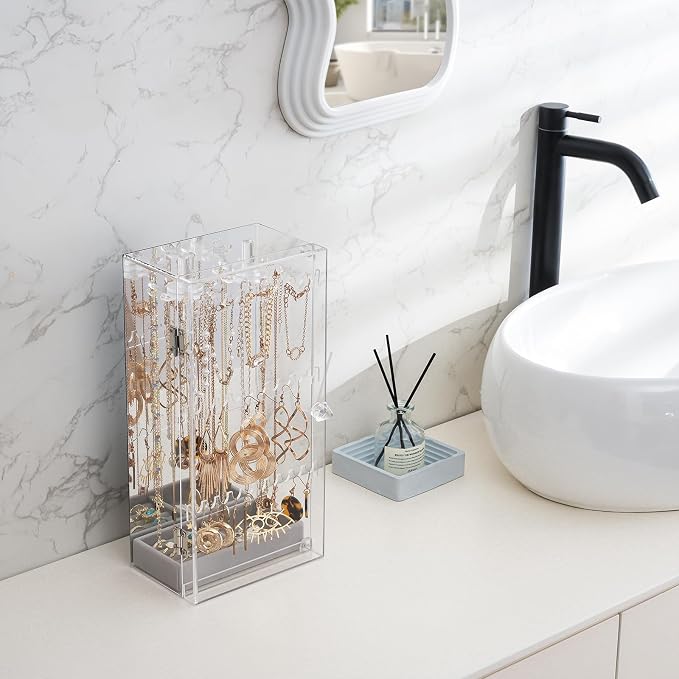 Lolalet Earring Holder Organizer, Acrylic Jewelry Organizer Rotating Clear - Image 6