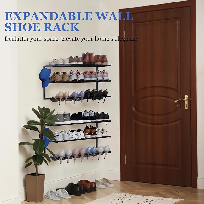 Wall Mounted Shoe Rack, 3 Tier Hanging Shoe Rack Holds 12 Pairs, Space Saving - Image 4
