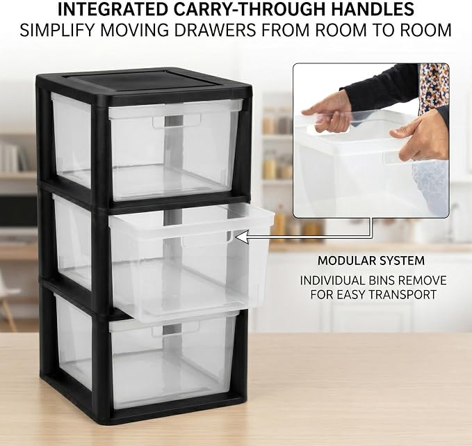 3-Drawer Plastic Storage Organizer Tower, Tool-Free Assembly, 25.25" H - Image 7