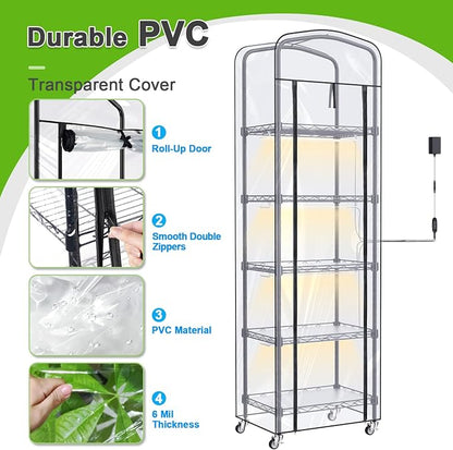 5-Tier Mini Greenhouse with Grow Light, Shelf Height Adjustable Metal Plant - Image 6