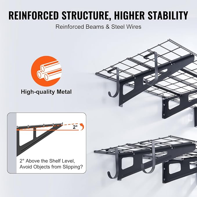 VEVOR 2 x 6 ft Garage Shelving Wall Mounted, 2 Pack Heavy Duty Wall Shelves - Image 5