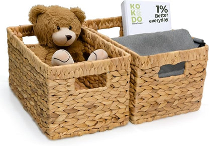 KOKODO Pack of 2 Medium Rectangular Water Hyacinth Wicker Storage Baskets - Image 2